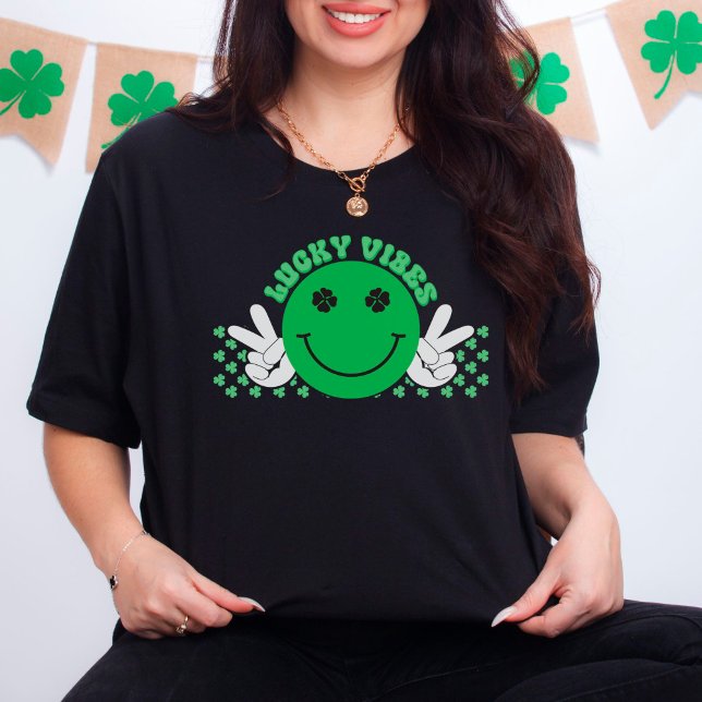 Lucky Vibes Green Smiling Face Shamrock T-Shirt (Creator Uploaded)