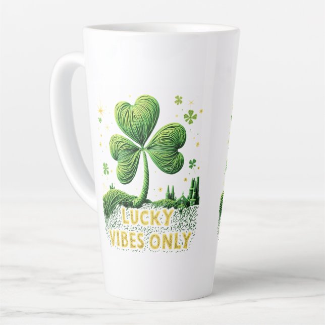 Lucky Vibes Only Yarn Clover St. Patrick’s Day Latte Mug (Left Angle)