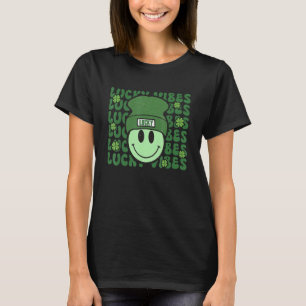 Lucky Vibes St. Patrick's Day Groovy Happy Face wi T-Shirt