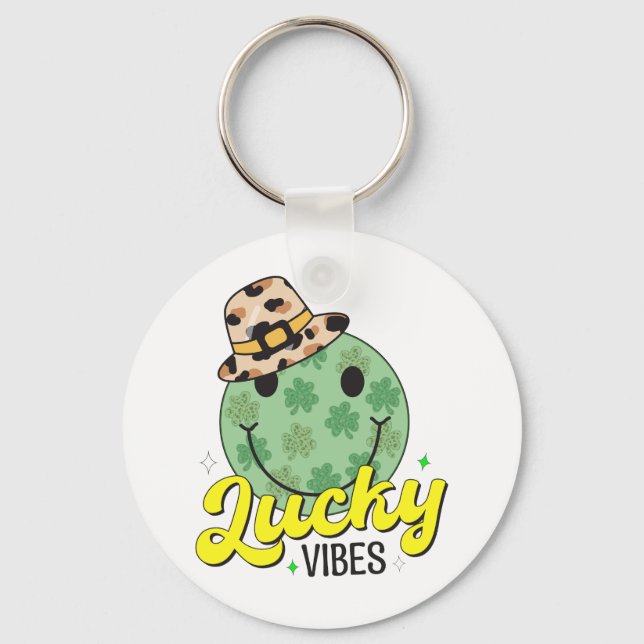 lucky vibes st patricks day keychain (Front)