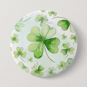 Lucky Watercolor Four Leaf Clover Irish Mom Dad 3 Inch Round Button