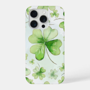 Lucky Watercolor Four Leaf Clover Irish Mom Dad iPhone 15 Pro Case