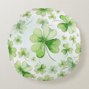 Lucky Watercolor Four Leaf Clover Irish Mom Dad Round Pillow