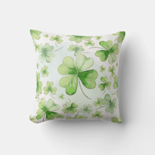 Lucky Watercolor Four Leaf Clover Irish Mom Dad Throw Pillow