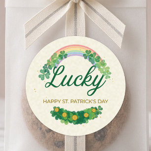 Lucky Watercolor Shamrock Rainbow St Patrick's Day Classic Round Sticker