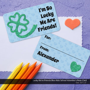 Lucky We're Friends Blue Kids School Valentine's Card