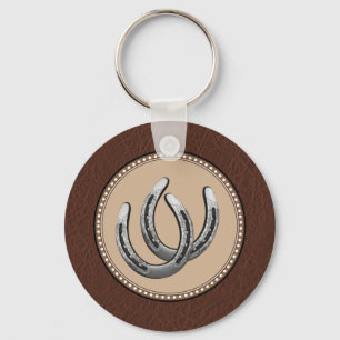 Lucky Western Silver Horseshoes Keychain