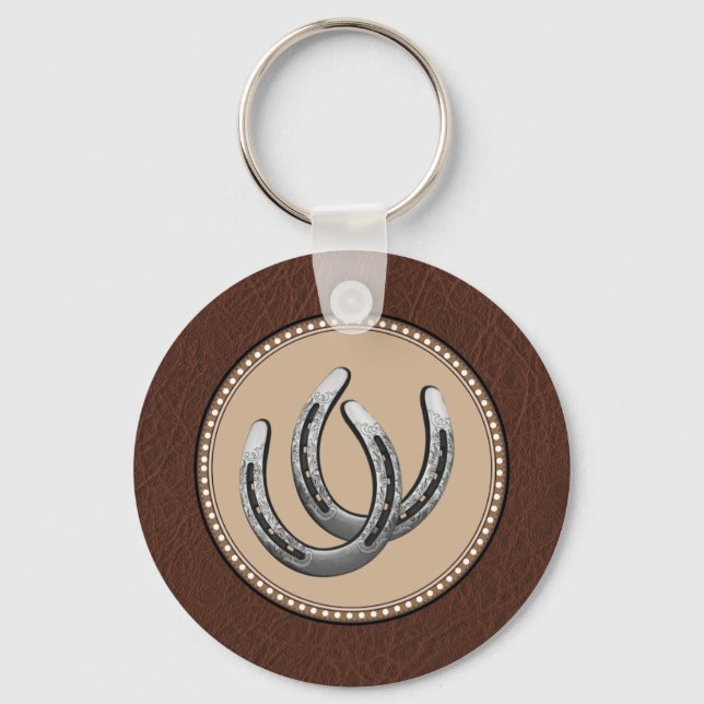 Lucky Western Silver Horseshoes Keychain (Front)