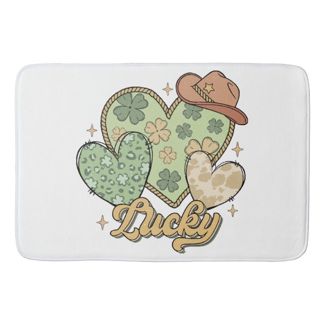 Lucky Western St Patricks Day Heart Shamrock Irish Bath Mat (Front)