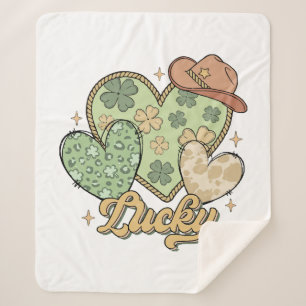 Lucky Western St Patricks Day Heart Shamrock Irish Sherpa Blanket