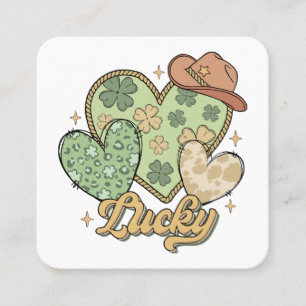 Lucky Western St Patricks Day Heart Shamrock Irish Square Business Card
