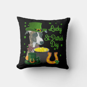Lucky Whippet Dog Shamrock St Patricks Day Throw Pillow
