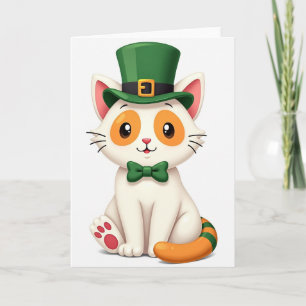 Lucky White Cat St Patricks Day Card