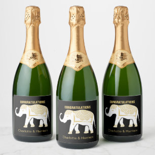 Lucky White Thai Elephant Personalized Sparkling Wine Label