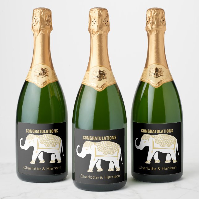 Lucky White Thai Elephant Personalized Sparkling Wine Label (Bottles)