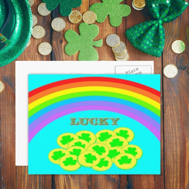 Lucky with Rainbows, Gold and Shamrocks Postcard (Lucky with Rainbows, Gold and Shamrocks Postcard)