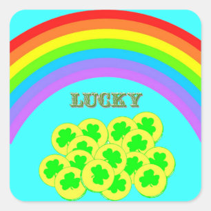 Lucky with Rainbows, Gold and Shamrocks Square Sticker