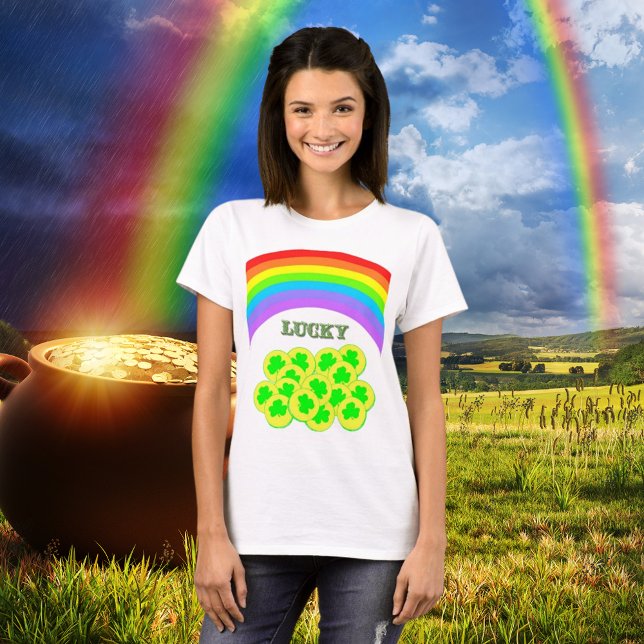 Lucky with Rainbows, Gold and Shamrocks T-Shirt (Lucky with Rainbows, Gold and Shamrocks T-Shirt)
