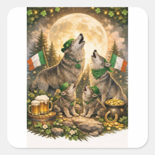 Lucky Wolf Pack – St. Patrick’s Day Family Howling Square Sticker