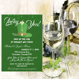 Lucky You Champagne Hat Saint Patricks Day Green Invitation