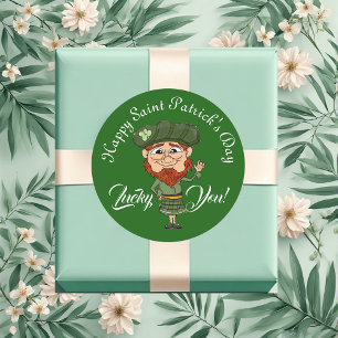 Lucky You Leprechaun Elf Happy Saint Patricks Day  Classic Round Sticker