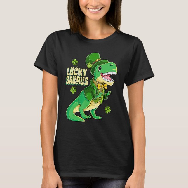 Luckysaurus Leprechaun Dinosaur St Patricks Day Bo T-Shirt (Front)