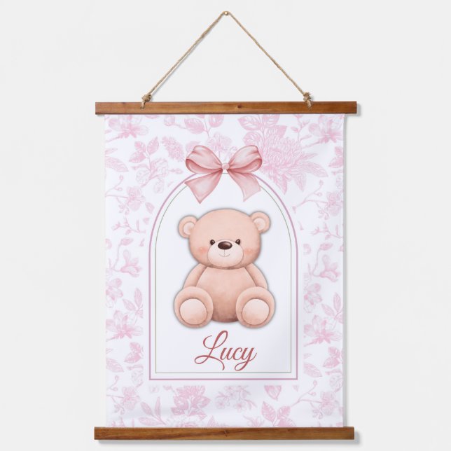 Lucy | Custom Pink Teddy Bear Nursery Design  Hanging Tapestry (Front)