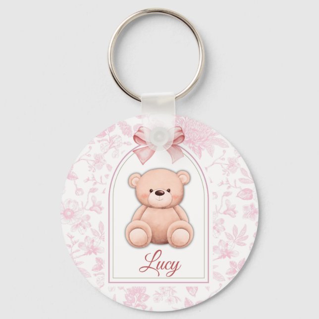 Lucy | Custom Pink Teddy Bear Nursery Design  Keychain (Front)