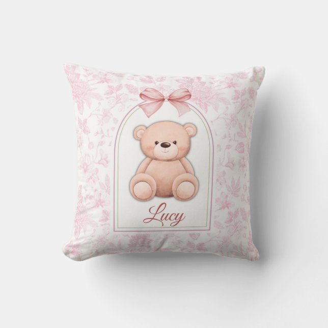 Lucy | Custom Pink Teddy Bear Nursery Design  Throw Pillow (Front)