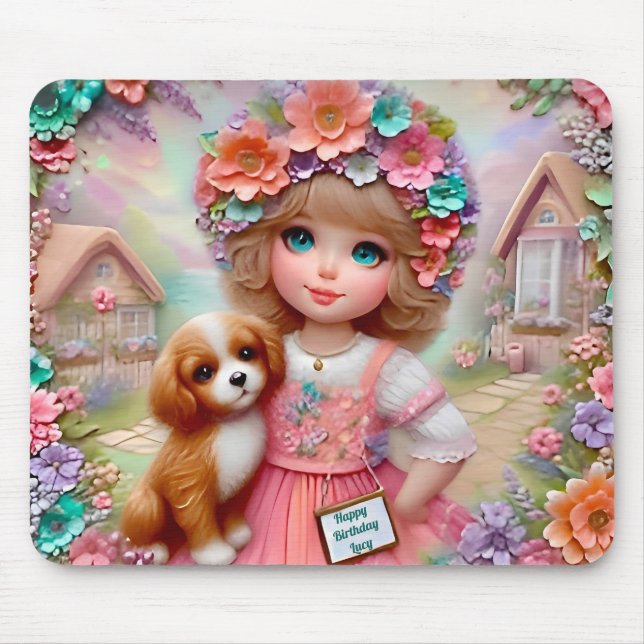 LUCY ~ Floral Birthday Greeting ~  Mouse Pad (Front)