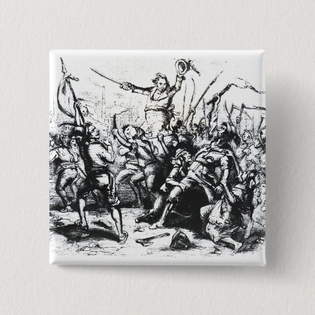 Luddite Rioters 2 Inch Square Button (Front)