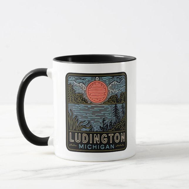 Ludington Michigan Neon Sign Cup Coffee Mug (Left)