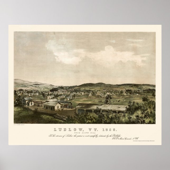 Ludlow, VT Panoramic Map - 1859 Poster (Front)