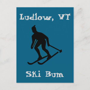 Ludlow, VT Ski Bum (Green Mountain Vermont Skiing) Holiday Postcard