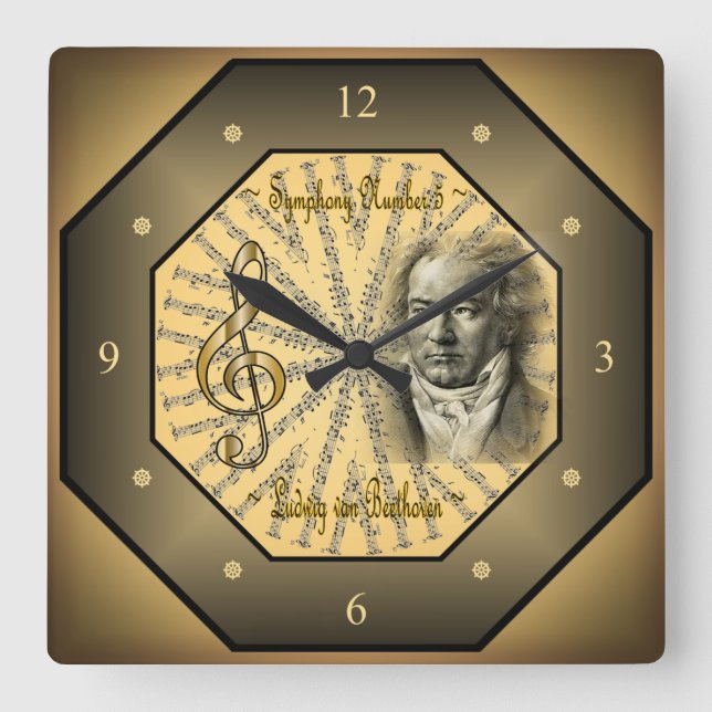 Ludwig van Beethoven ~ German Composer ~ Pianist ~ Square Wall Clock (Front)