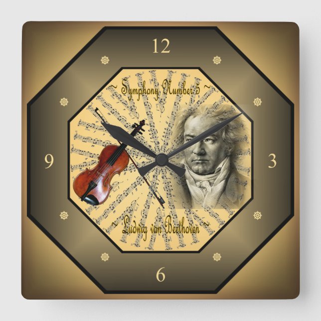 Ludwig van Beethoven ~ German Composer ~ Pianist ~ Square Wall Clock (Front)