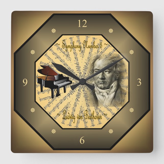 Ludwig van Beethoven ~ German Composer ~ Pianist ~ Square Wall Clock (Front)