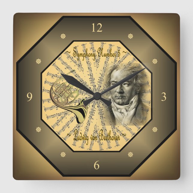 Ludwig van Beethoven ~ German Composer ~ Pianist ~ Square Wall Clock (Front)