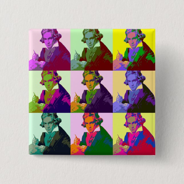 Ludwig Van Beethoven Pop Art 2 Inch Square Button (Front)