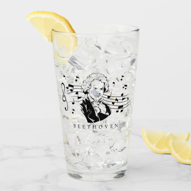 Ludwig van Beethoven Portrait and Bust With Notes  Glass (Front Ice)