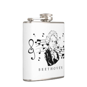 Ludwig van Beethoven Portrait and Bust With Notes Hip Flask