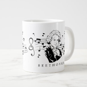 Ludwig van Beethoven Portrait and Bust With Notes Large Coffee Mug