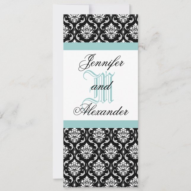 lue Monogram Wedding Damask Invitation (Front)