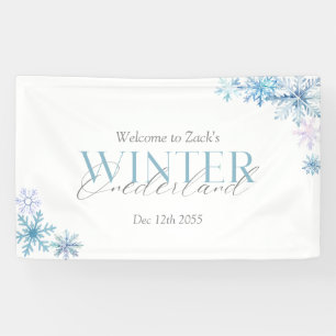 lue Winter Wonderland Snowflake First Birthday  Banner