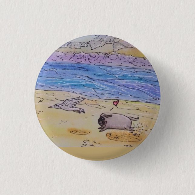 Lug the Pug Badge - Beach Fun 1 Inch Round Button (Front)