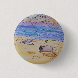 Lug the Pug Badge - Beach Fun 1 Inch Round Button