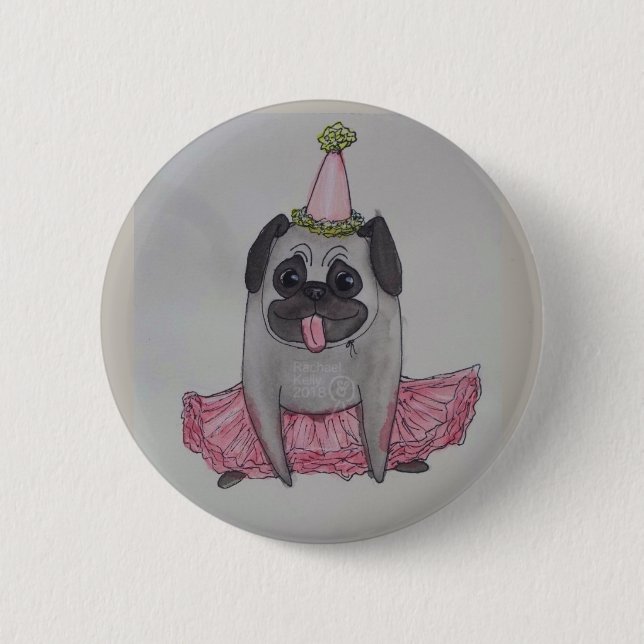 Lug the Pug Badge - Party Dress Up 2 Inch Round Button (Front)
