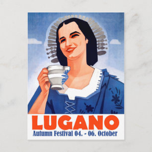 Lugano, Autumn festival. Woman with cup of tea Postcard