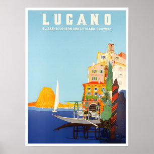 Lugano Suisse vintage travel Poster