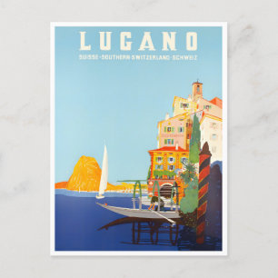 Lugano Suisse voyage vintage Carte postale